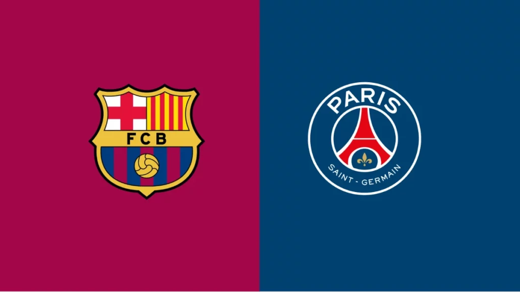 Team Logos of Barcelona vs PSG