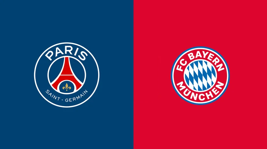 Team Logos of PSG Paris Saint-Germain vs Bayern Munich